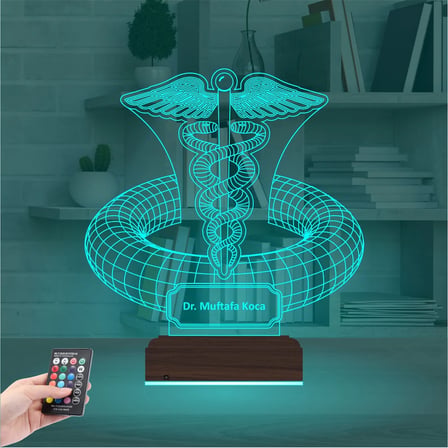 Doktor Hediye Tıp Logo Kişiye Özel 3D Lamba - Masa Gece Lambası