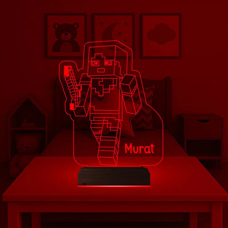 Çocuk Odası Hediye Robot Çizgi Film Tasarım Kişiye Özel 3D Lamba - Masa Gece Lambası