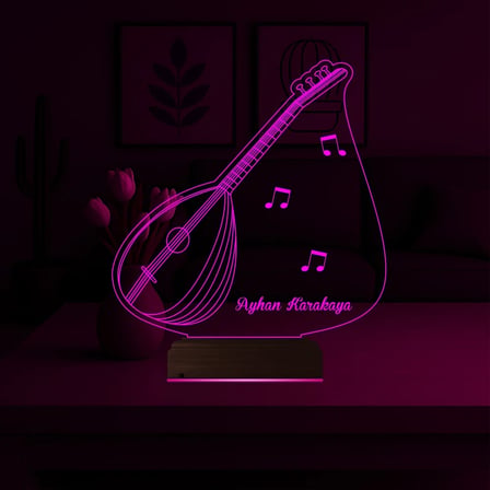Saz Bağlama Müzisyen Hediye Nota Kişiye Özel 3D Lamba - Masa Gece Lambası