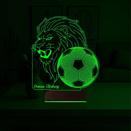 Aslan Futbol Topu Taraftar Hediye Cimbom Kişiye Özel 3D Lamba - Masa Gece Lambası