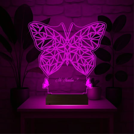 Dekoratif Kelebek Tasarım Polygonal Kişiye Özel 3D Lamba - Masa Gece Lambası
