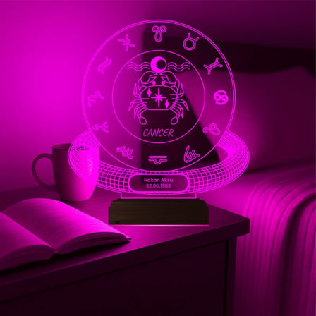 Yengeç Burcu Cancer Astroloji Doğum Günü Hediyesi Kişiye Özel 3D Lamba - Masa Gece Lambası