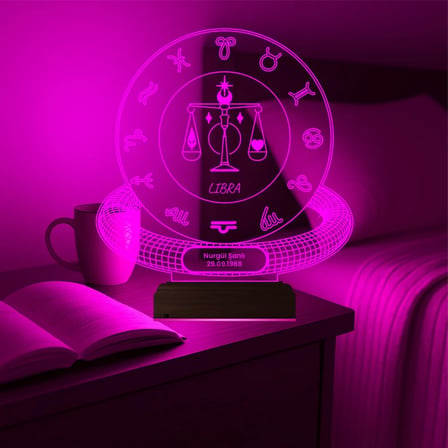 Terazi Burcu Libra Astroloji Doğum Günü Hediyesi Kişiye Özel 3D Lamba - Masa Gece Lambası