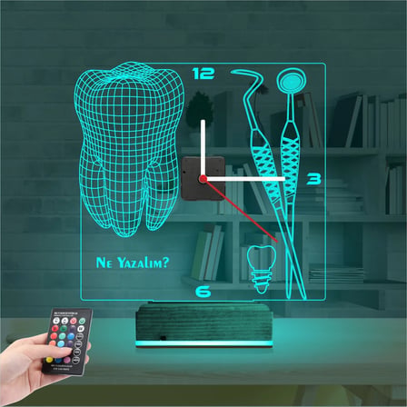 Diş Doktoru Hediye Kişiye Özel Saatli 3D Lamba - Masa Gece Lambası