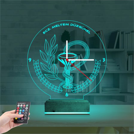 Eczane Eczacı Hediye Kişiye Özel Saatli 3D Lamba - Masa Gece Lambası