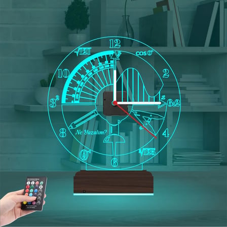 Mühendis Hediye Matematik Geometri Kişiye Özel Saatli 3D Lamba - Masa Gece Lambası