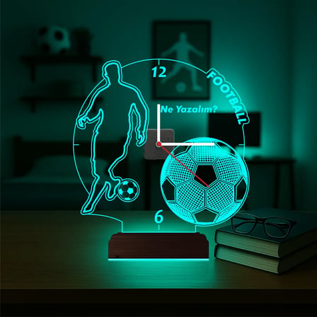 Ronaldo Futbol Topu Kişiye Özel Saatli 3D Lamba - Masa Gece Lambası