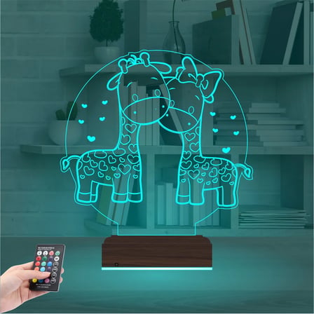 Zürafa Kalp Çocuk Odası 3D Lamba - Masa Gece Lambası