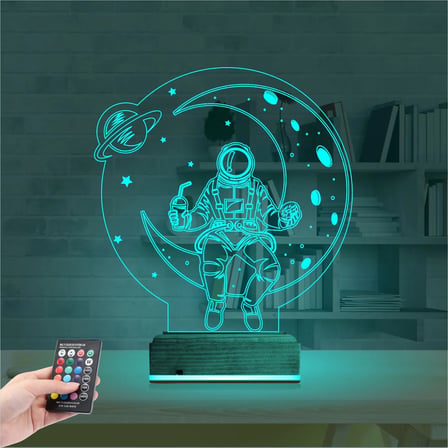 Astronot Ay Gezegen 3D Lamba - Masa Gece Lambası