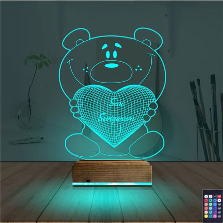 Ayıcık Kalp Seni Seviyorum 3D Lamba - Masa Gece Lambası