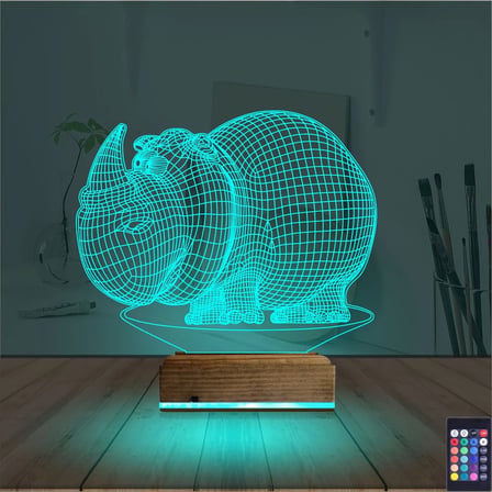 Gergedan 3D Lamba - Masa Gece Lambası