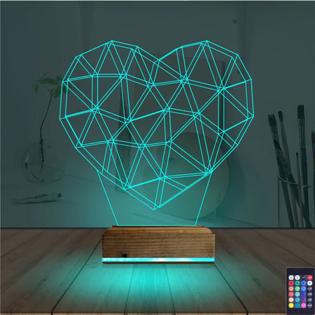 Kalp Sevgiliye Hediye Polygonal 3D Lamba - Masa Gece Lambası