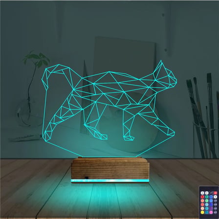 Kedi Polygonal Tasarım 3D Lamba - Masa Gece Lambası