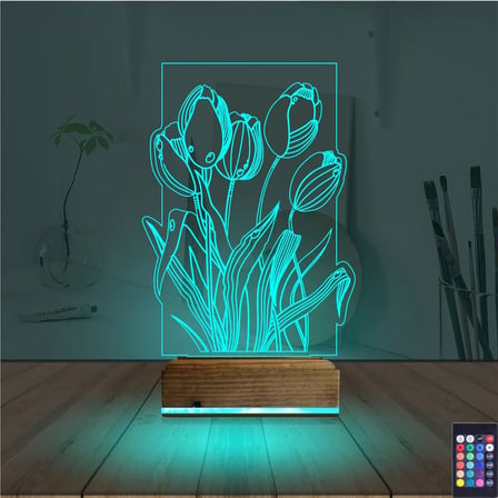 Lale Çiçek 3D Lamba - Masa Gece Lambası
