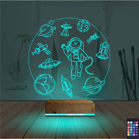 Uzay Gezegen Astronot Ufo 3D Lamba - Masa Gece Lambası
