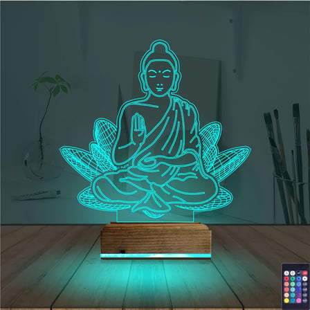 Lotus Çiçeği Yoga 3D Lamba - Masa Gece Lambası