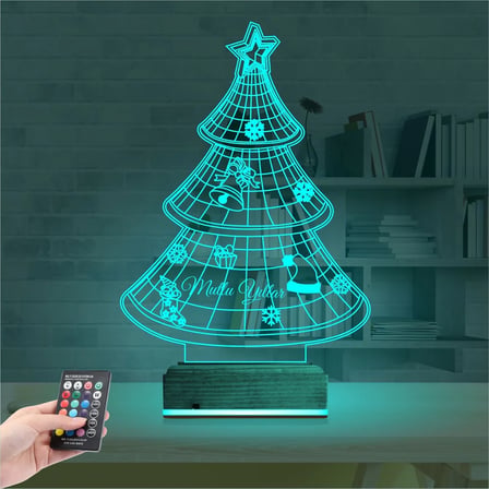 Yılbaşı Ağacı Mutlu Yıllar 3D Lamba - Masa Gece Lambası