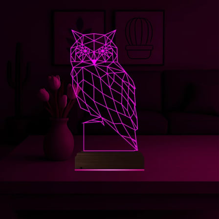 Baykuş Polygonal 3D Lamba - Masa Gece Lambası