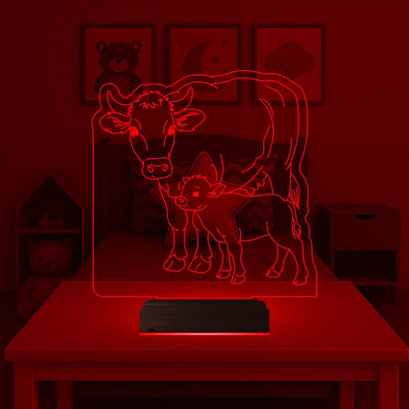 Çocuk Odası İnek İnek Yavrusu 3D Lamba - Masa Gece Lambası