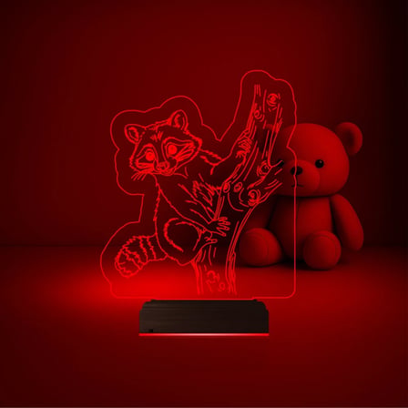 Çocuk Odası Rakun 3D Lamba - Masa Gece Lambası