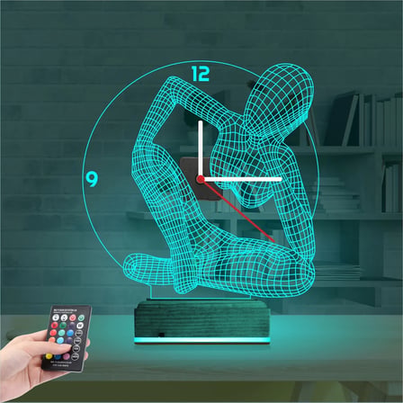 Minimalist Kadın Heykel Saatli 3D Lamba - Masa Gece Lambası