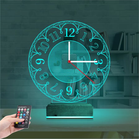 Klasik Saat Saatli 3D Lamba - Masa Gece Lambası