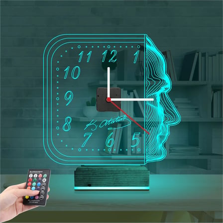 Atatürk İmza Silüet Saatli 3D Lamba - Masa Gece Lambası
