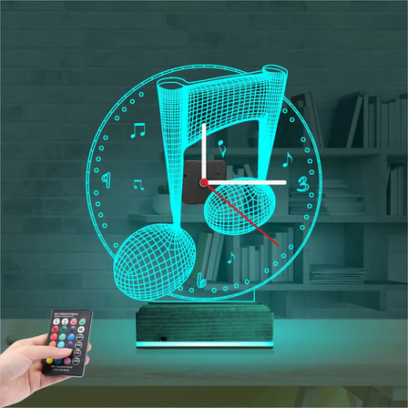 Müzik Nota Müzisyen Tasarım Saatli 3D Lamba - Masa Gece Lambası