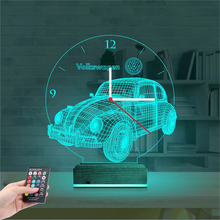Vosvos Araba Saatli 3D Lamba - Masa Gece Lambası