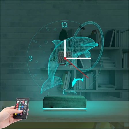 Yunus Balığı V1 Saatli 3D Lamba - Masa Gece Lambası