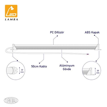 Lambaled Mutfak Tezgahı Led Aydınlatma - 100cm Şeffaf Kapak Beyaz Işık ( 6500K )