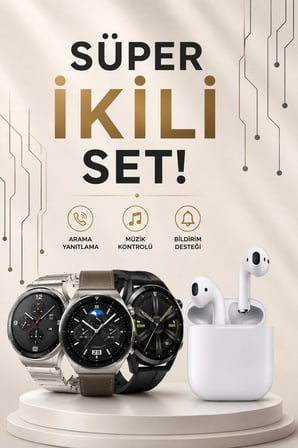 Akıllı Saat ve Kulaklık Seti Dokunmatik Ekran 5.0 Bluetooth Bağlantılı Sesli G