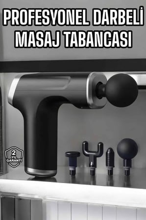 Masaj Tabancası 4 Başlıklı Kas ve Vücut Ağrıları İçin Şarjlı Darbeli