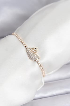 Kuğu Model Zirkon Taşlı Gold Renk Asansörlü Su Yolu Bileklik 5886