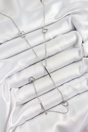 316L Çelik Kelebek Figürlü Y Model Gümüş Renk Kadın Kolye 5886