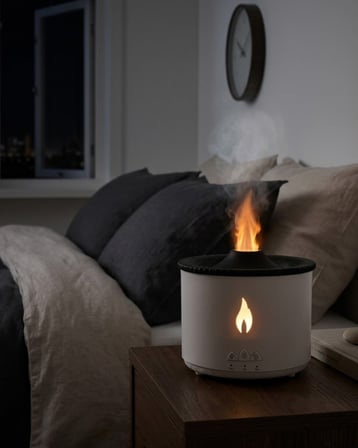 Alev ve Volkan Efektli Ultrasonik Aroma Difüzörü LED Gece Lambalı Hava Nemlendir