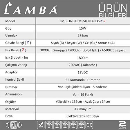 Lambaled Line Dimmer Kumandalı Gün Işığı ( 3000K ) Lambader