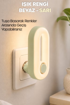 Gece Lambası Halka Tip 2 MOD Sarı-Beyaz Işık Tuşlu Koridor Hol Işığı Uyuma Işığı Yeşil K6760