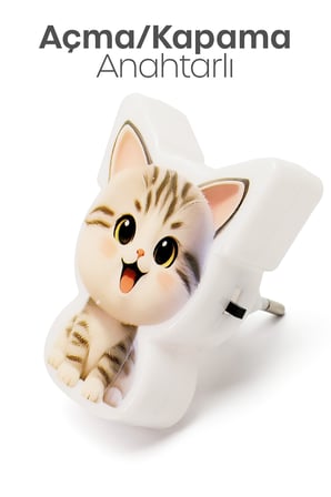 Kedi Gece Lambası ON/OFF Tuşlu Koridor Hol Işığı Uyuma Işığı Beyaz GC19