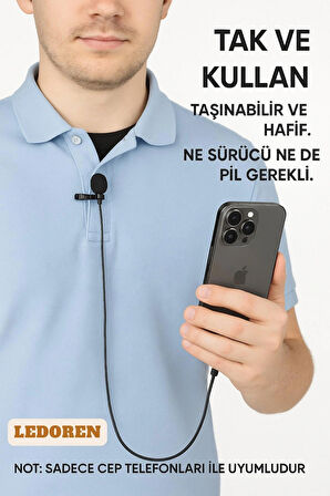 Cep Telefonu Mini Klipsli Mikrofon Type-c Uyumlu Kablo Uçlu Yaka Mikrofonu Samsung Ios Huawei Lg