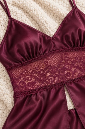 Loule Kadın Mürdüm Saten Dantel Bantlı İnce Askılı Şortlu Pijama Takımı