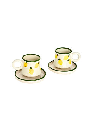 6’lı Takım Limon  El Yapımı kazan Seramik Kahve Fincanı, Kahve Fincanı