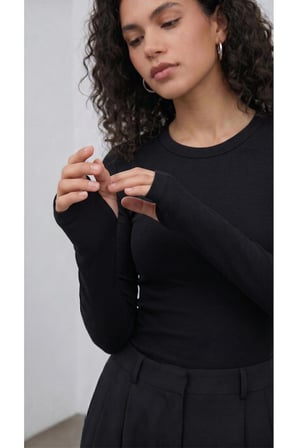 Uzun Kol Parmak Detaylı Sıfır yaka Body