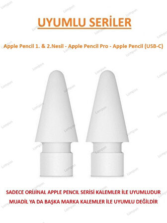 Apple Pencil 1.Nesil & 2.Nesil - Apple Pencil Pro - Apple Pencil (USB-C) Kalem Ucu (2 Adet)