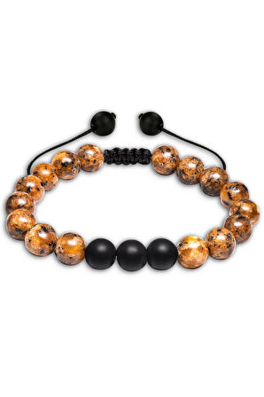 Kahverengi Siyah Benekli Jasper Taşı Makrome Bileklik Seti