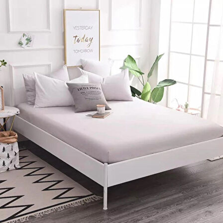Gri Renkli Pamuklu Penye Kumaştan Tek/Çift Kişilik Fitted Lastikli Çarşaf (140 x 200)