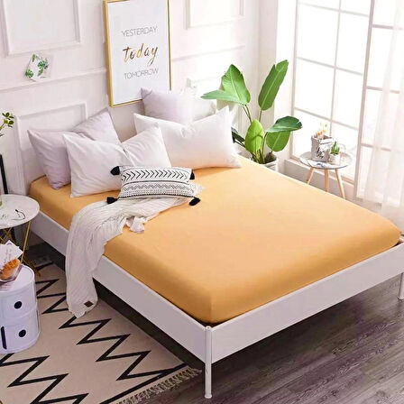 Sarı Renkli Pamuklu Penye Kumaştan Tek/Çift Kişilik Fitted Lastikli Çarşaf (140 x 200)