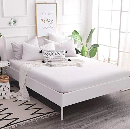 Beyaz Renkli Pamuklu Penye Kumaştan Tek/Çift Kişilik Fitted Lastikli Çarşaf (180 x 200)