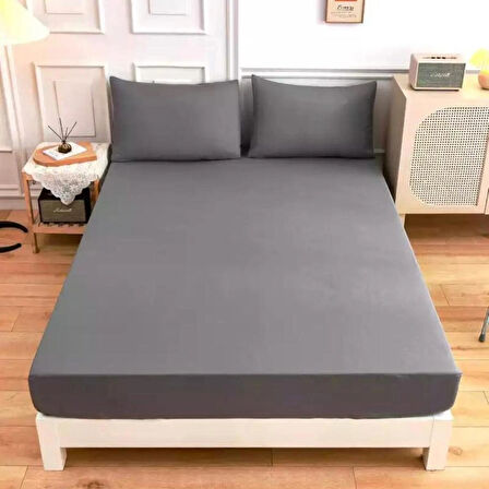 Antrasit Renkli Pamuklu Ranforce Kumaştan Tek/Çift Kişilik Fitted Lastikli Çarşaf Takımı (200 x 200)