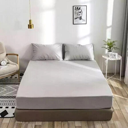 Gri Renkli Pamuklu Ranforce Kumaştan Tek/Çift Kişilik Fitted Lastikli Çarşaf Takımı (200 x 200)